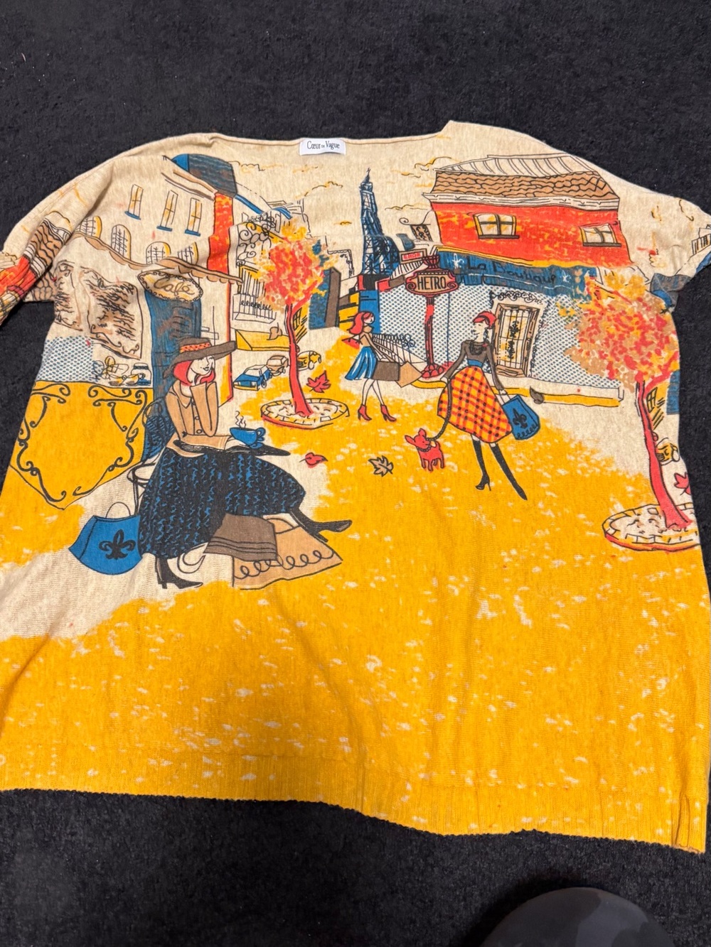 CleoVogue Women's Yellow Paris Eiffel Tower Scoop Neck Sweater